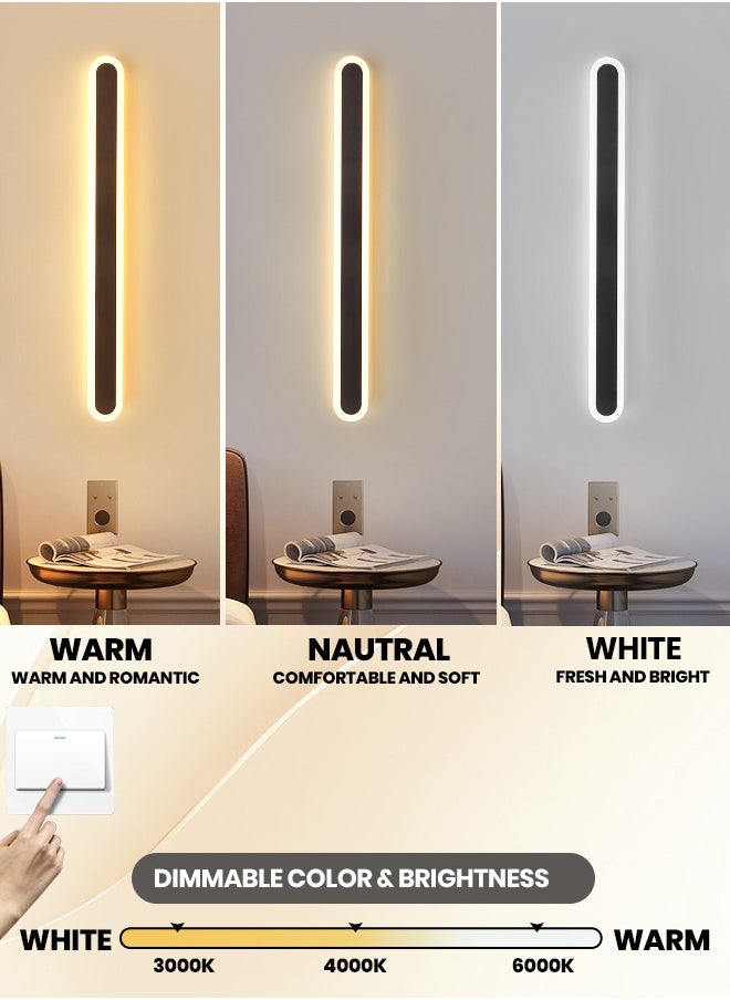 YATAI LIGHTING مصباح حائط داخلي حديث LED قابل للتعتيم شريط طويل 3 ألوان يمكن ضبط شريط الشمعدان الخافت لأعلى لأسفل مصباح أكريليك ألومنيوم تركيبات إضاءة لغرفة النوم وغرفة المعيشة سلالم الفندق (أسود، 80 سم 31 وات)  - Image 3
