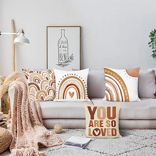 Bonhause Boho Rainbow Throw Pillow Covers 18x18 Set of 4 Inspirational Quote Heart Decorative Pillows Soft Velvet Cushion Covers for Girls Kids Bedroom Nursery Decor - Image 2