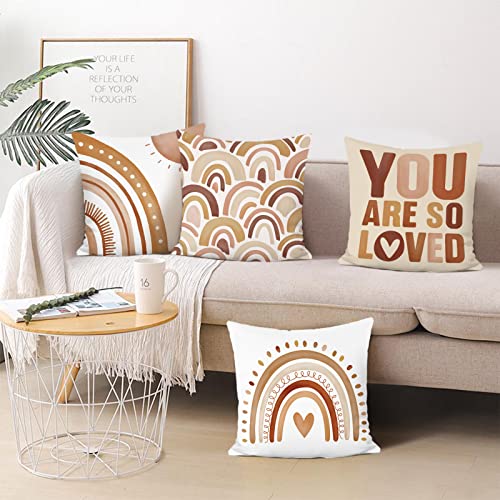 Bonhause Boho Rainbow Throw Pillow Covers 18x18 Set of 4 Inspirational Quote Heart Decorative Pillows Soft Velvet Cushion Covers for Girls Kids Bedroom Nursery Decor - Image 3
