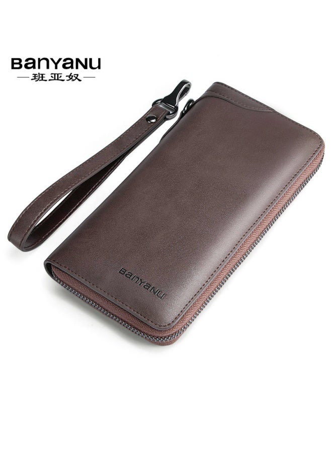 banyanu Men's Wallet Men's Long Business Retro Cowhide Zipper Wallet - Image 1
