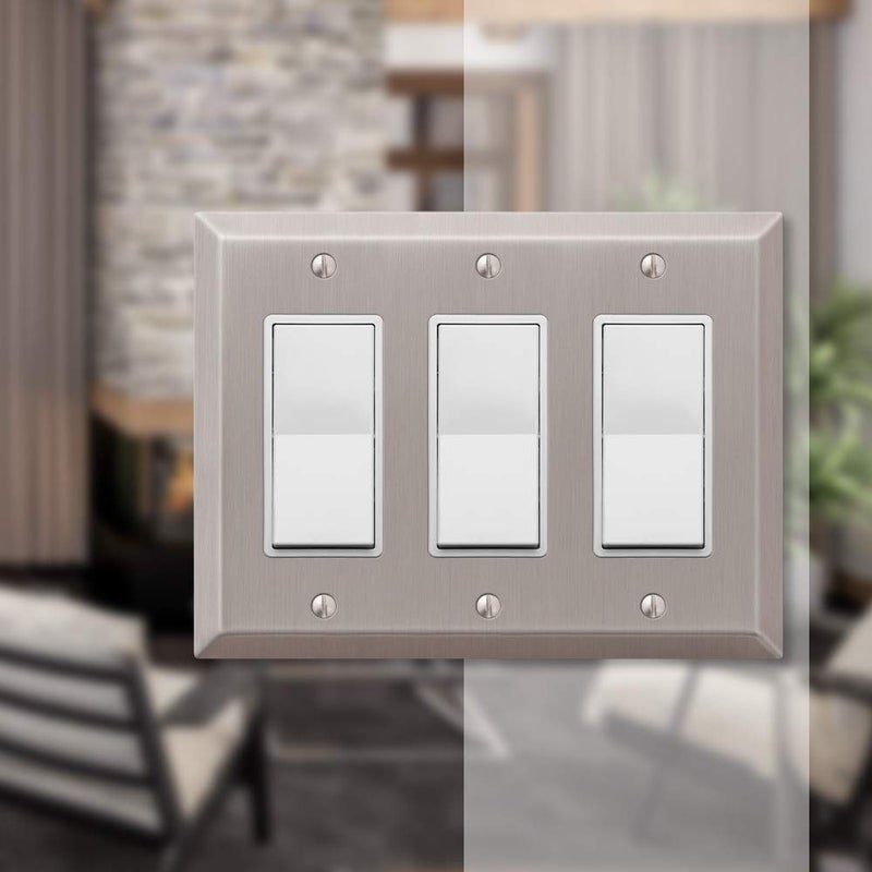 Amerelle Century Triple Rocker Steel Wallplate In Brushed Nickel - Image 3