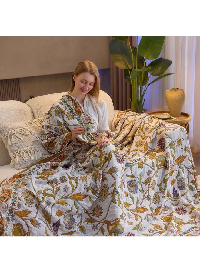 XIBLC Fall Throw Blanket for Couch, Brown Boho Decorative Throw Blanket, 100% Cotton Muslin Breathable Woven Farmhouse Blankets Quilt, 80"x90" Reversible Lightweight Blankets Bohemian Throw Quilt - Image 5