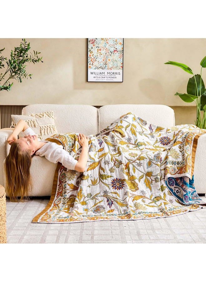 XIBLC Fall Throw Blanket for Couch, Brown Boho Decorative Throw Blanket, 100% Cotton Muslin Breathable Woven Farmhouse Blankets Quilt, 80"x90" Reversible Lightweight Blankets Bohemian Throw Quilt - Image 4