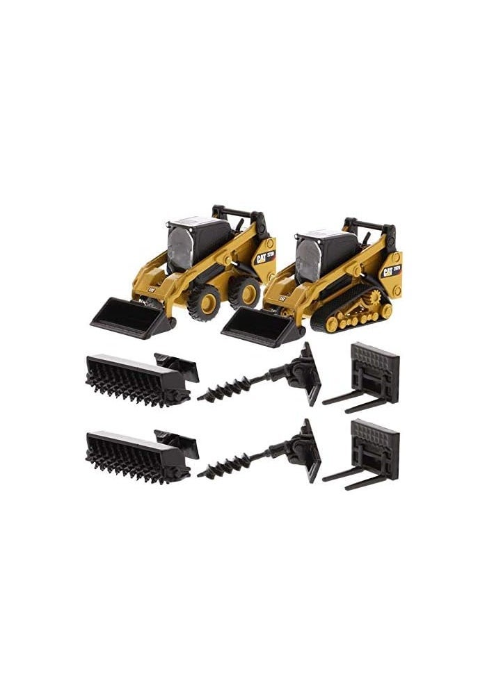 Diecast Masters Set of 2 CAT Caterpillar 272D2 Skid Steer Loader and 297D2 Multi Terrain Track Loader with Accessories - 1/64 Diecast Models - Image 1