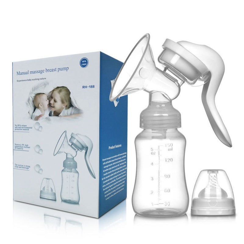Manual Breast Pump BPA Free Adjustable Suction Silicone Hand Breast Feeding Pump for Breastfeeding White - Image 1