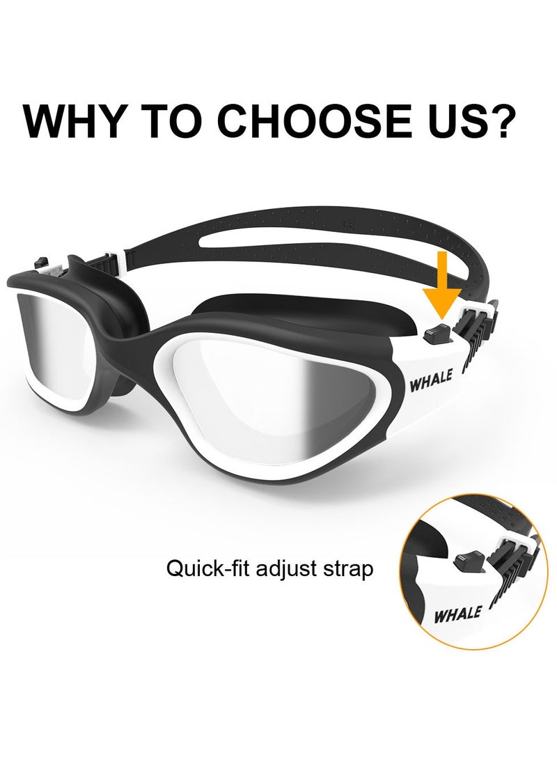 Whale Professional Adult Anti-fog UV protection Lens Men Women Swimming Goggles Waterproof Adjustable Silicone swim (White) - Image 4