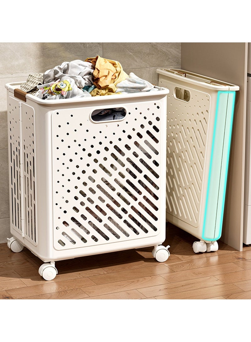 سلة غسيل كبيرة قابلة للطي بعجلات سعة 53 لتر لملابس الملوثة - Image 1