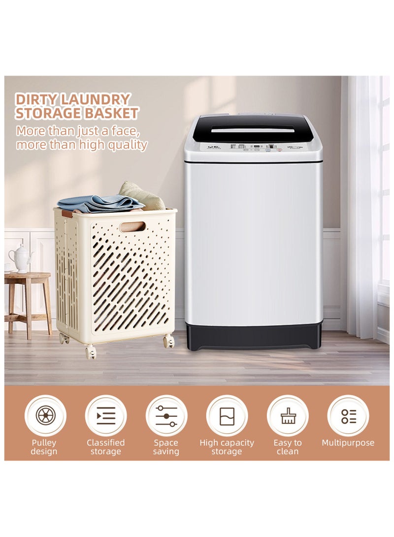 سلة غسيل كبيرة قابلة للطي بعجلات سعة 53 لتر لملابس الملوثة - Image 3