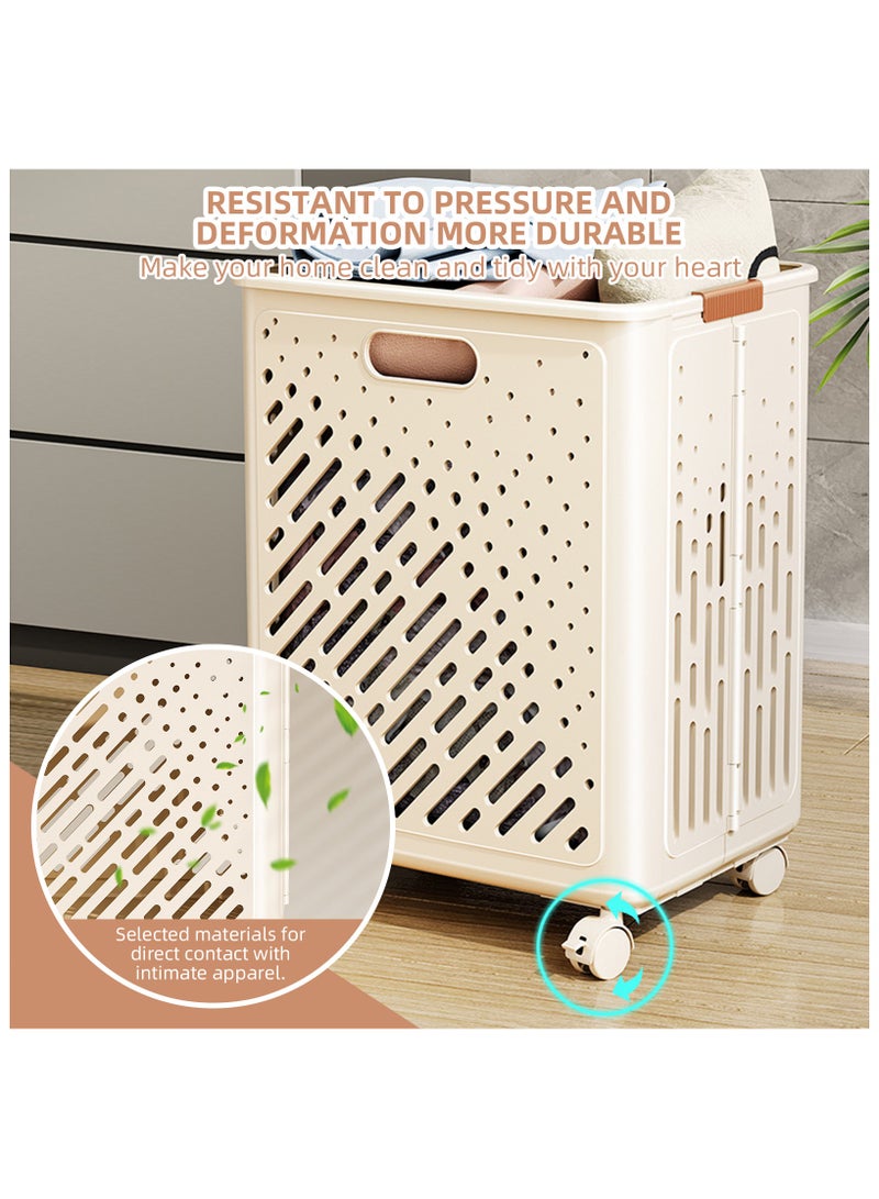 سلة غسيل كبيرة قابلة للطي بعجلات سعة 53 لتر لملابس الملوثة - Image 5