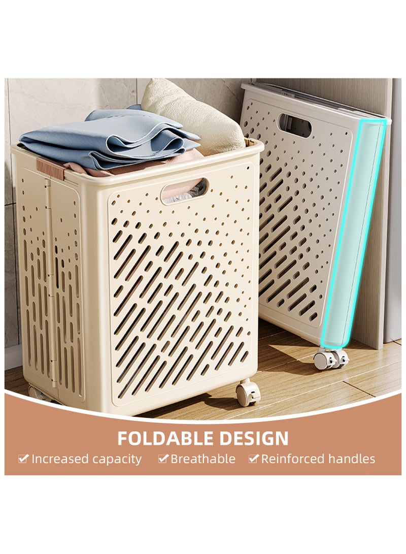 سلة غسيل كبيرة قابلة للطي بعجلات سعة 53 لتر لملابس الملوثة - Image 4