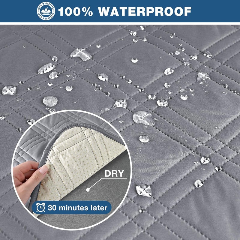 TAOCOCO Waterproof Recliner Sofa Cover Non Slip Split Recliner Couch Cover with Elastic Straps Pocket Washable Reclining Sofa Cover Furniture Protector for Kids Dogs Pets3 Seater Light Gray - Image 3