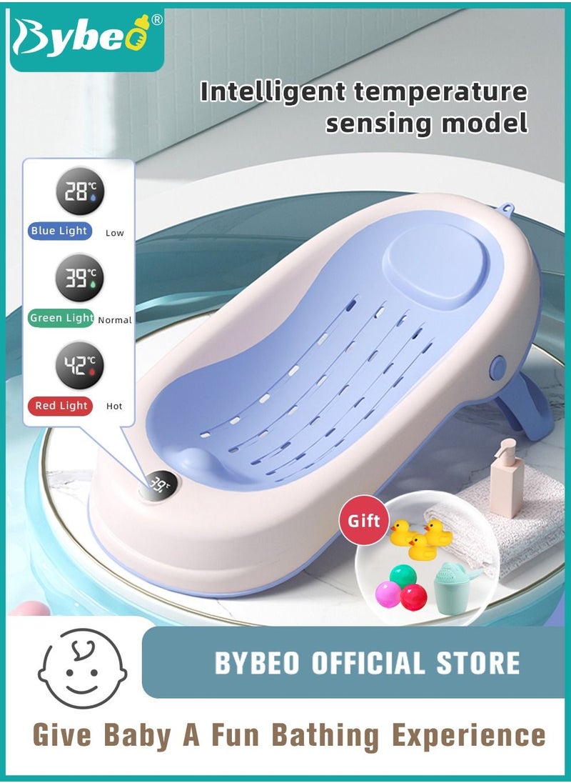 Bybeo 8 PCS Baby Bath Chair,Clean Cradle, Infant Bather Support with Temperature Sensing + Hair Washing Shampoo Cup + Brush + 2 Ducks + 3 Ocean Balls for Newborn to Toddler Use in the Sink or Bathtub  - Image 1