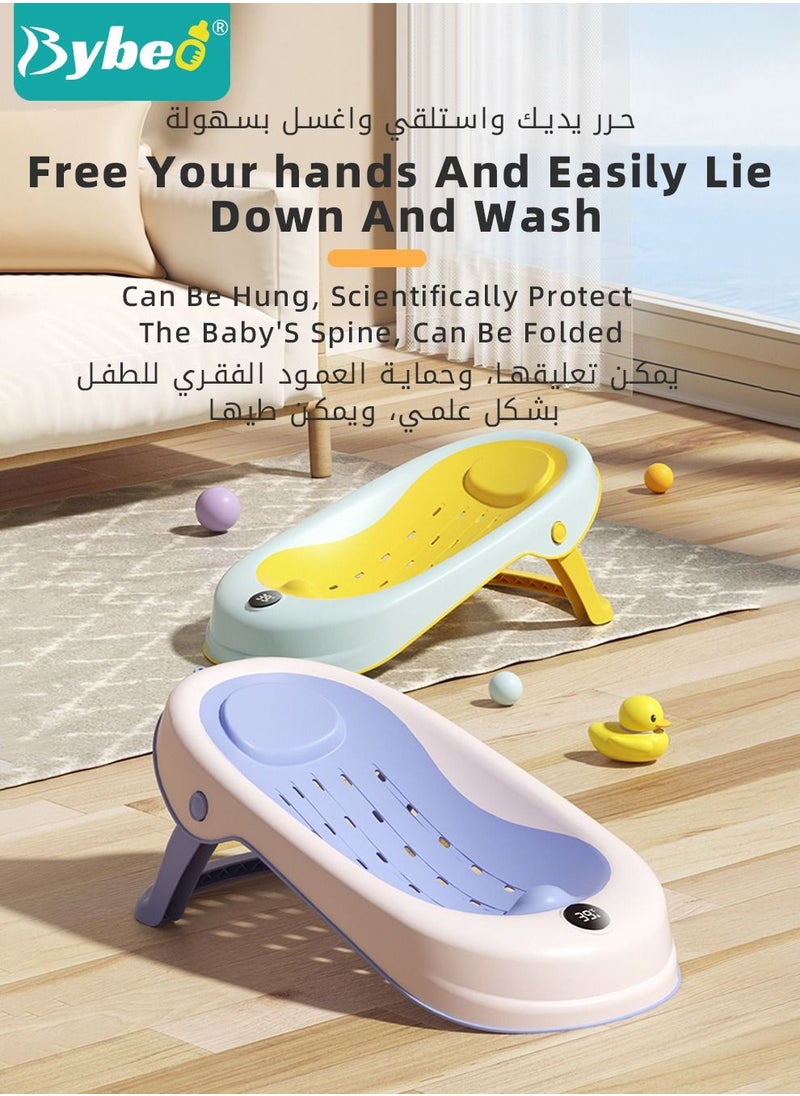 Bybeo 8 PCS Baby Bath Chair,Clean Cradle, Infant Bather Support with Temperature Sensing + Hair Washing Shampoo Cup + Brush + 2 Ducks + 3 Ocean Balls for Newborn to Toddler Use in the Sink or Bathtub  - Image 2