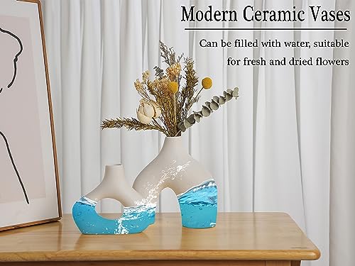 CEMABT White Ceramic Vase Set of 2 for Modern Minimalist Bohemian Decor，Round Matte Donut Vases for Pampas Grass-Perfect for Living Room, Dining Table, Office Bedroom Shelf Decor Entryway, Console - Image 5