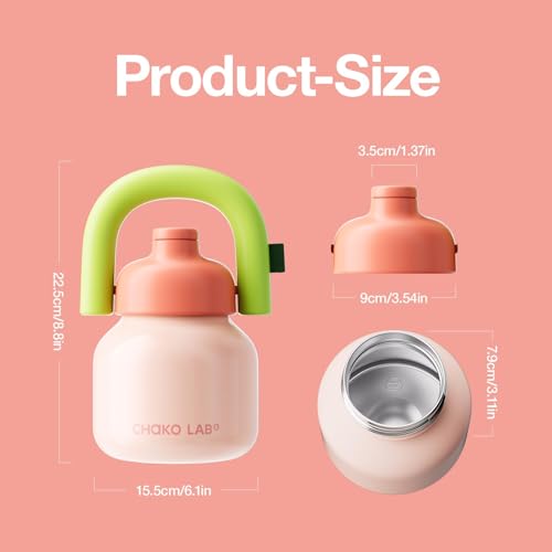 CHAKO LAB Water Bottle with Straw and Carry Handle | Wide Mouth vacuum insulated stainless steel Bottles | Reusable, leak-proof and BPA-free | 33oz (Pink&Green) - Image 5