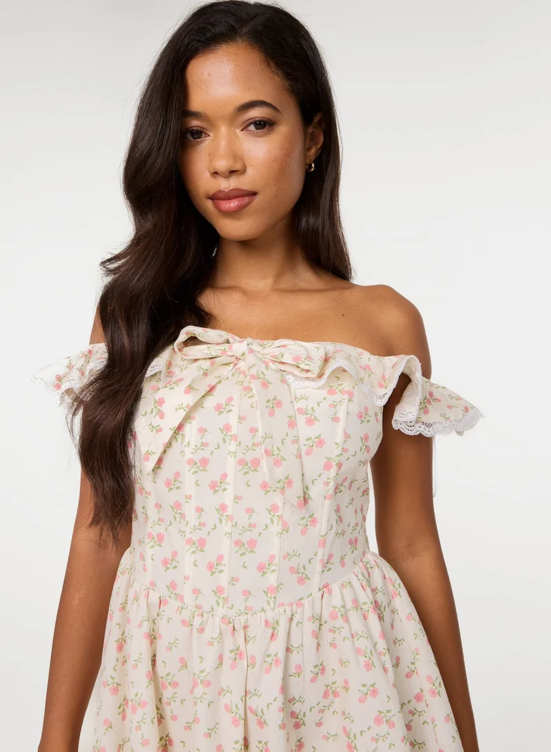 Pink Vanilla  Ditsy Off The Shoulder Mini Dress for Women | Best Price UAE