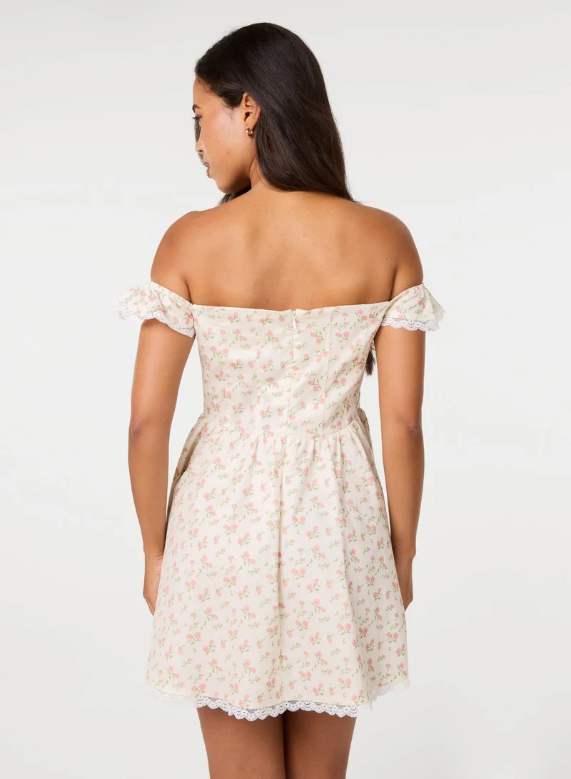 بينك فانيلا Ditsy Off The Shoulder Mini Dress
