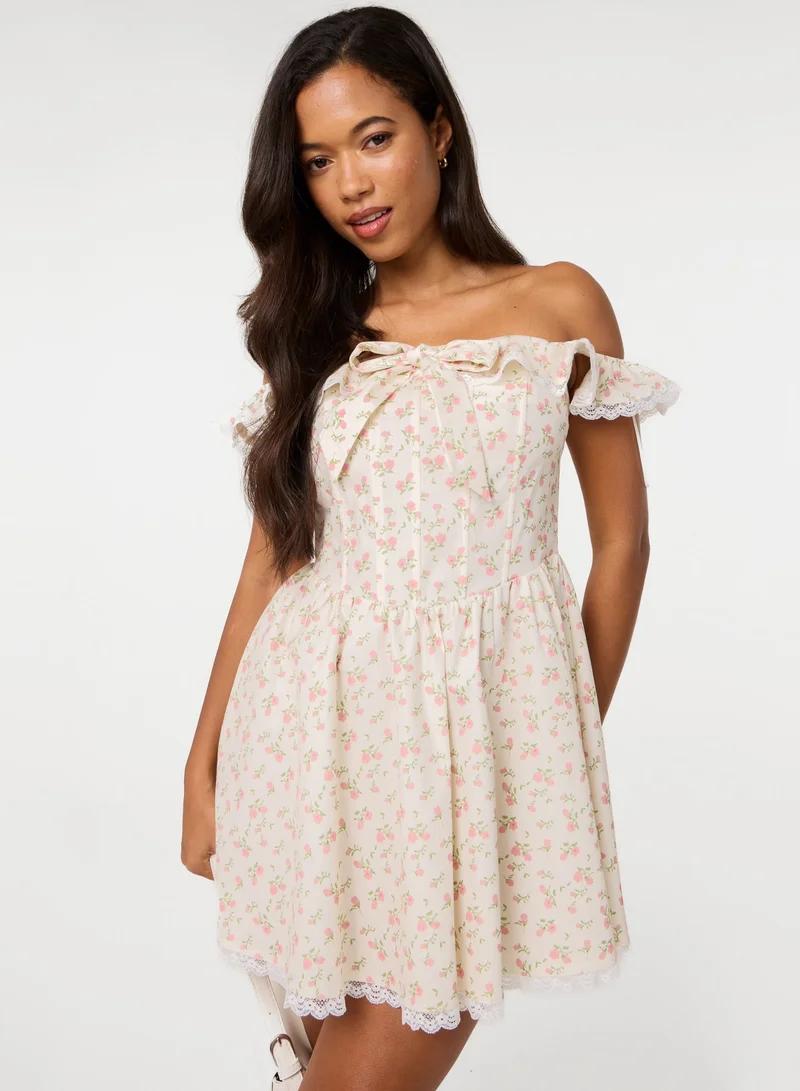 بينك فانيلا Ditsy Off The Shoulder Mini Dress