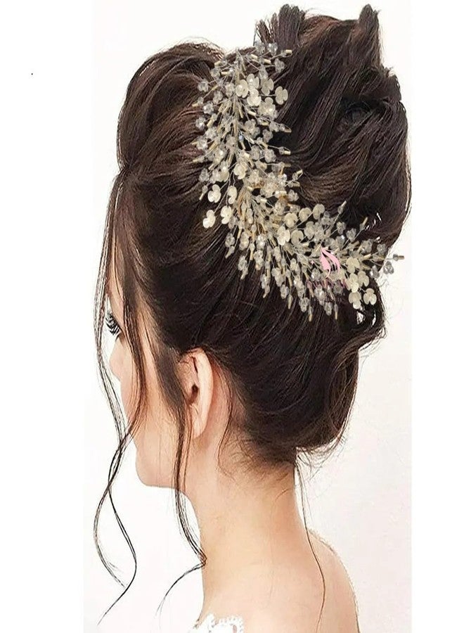 Samyak Wedding Hair Pins | Crystal & Pearl Beadded Hair Accessories For Bridal Bridesmaid Headdress Tiara Hair Accessories (SILVER) - Image 1