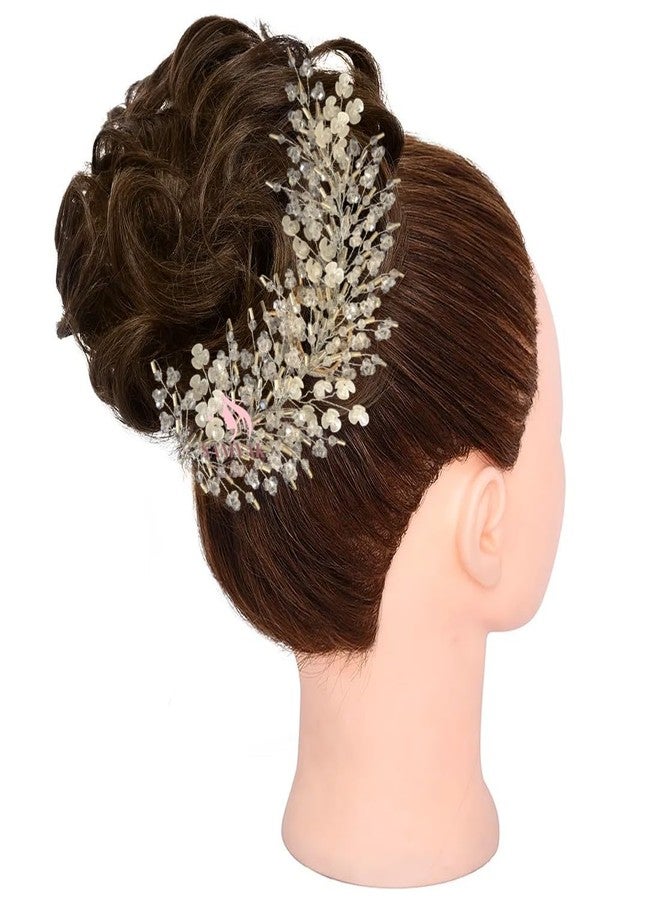 Samyak Wedding Hair Pins | Crystal & Pearl Beadded Hair Accessories For Bridal Bridesmaid Headdress Tiara Hair Accessories (SILVER) - Image 4