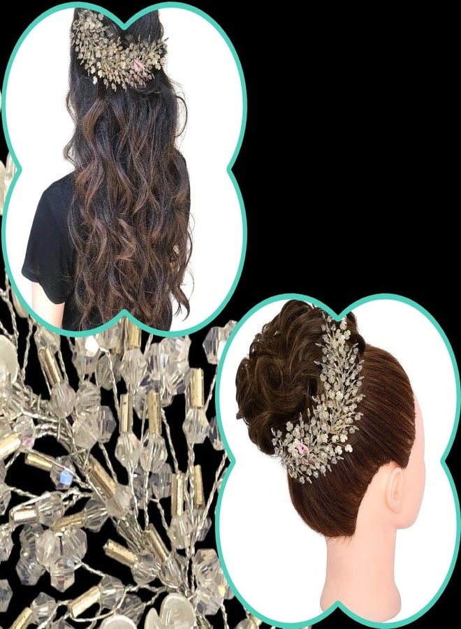 Samyak Wedding Hair Pins | Crystal & Pearl Beadded Hair Accessories For Bridal Bridesmaid Headdress Tiara Hair Accessories (SILVER) - Image 3