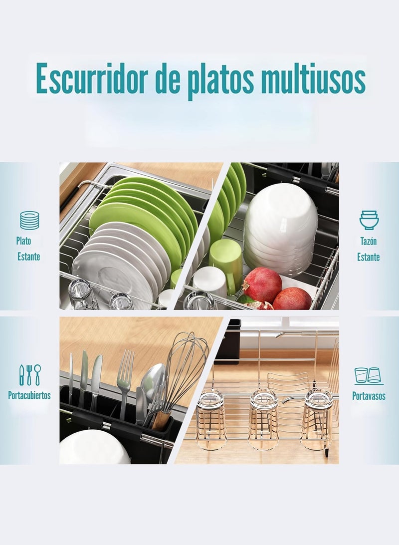 LOOPITYS Dish Drying Rack in Sink, Expandable Stainless Steel Dish Drainers for Kitchen Counter, Dish Dryer Rack for Inside Sink, Over The Sink Dish Racks with Utensil Holder, Silver - Image 4