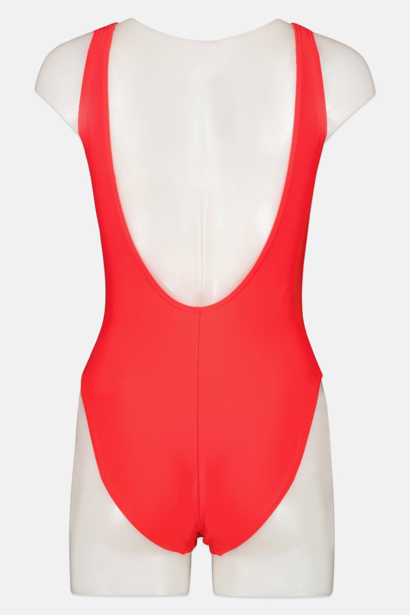 speedo Women Brand Logo One Piece Swimwear, Red - Image 2