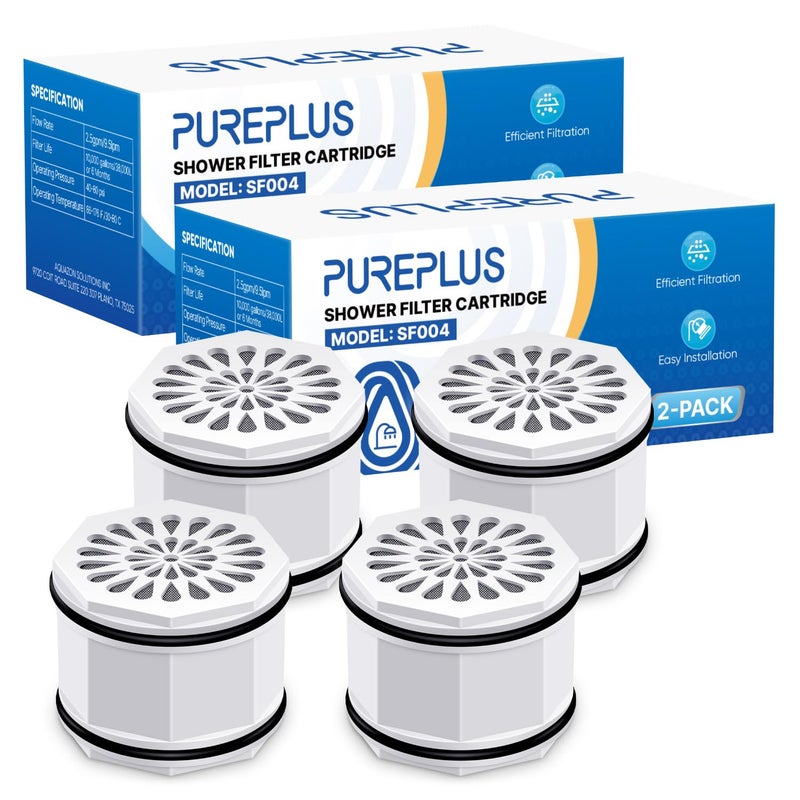 PUREPLUS WHR140 Shower Head Filter Cartridge Replacement for Culligan WSHC125 HSHC135 ISH100 HSHBN135 SH200C SH200BN SW100C Advanced KDF WTR Filtration Consistent Water Flow 4Pack
