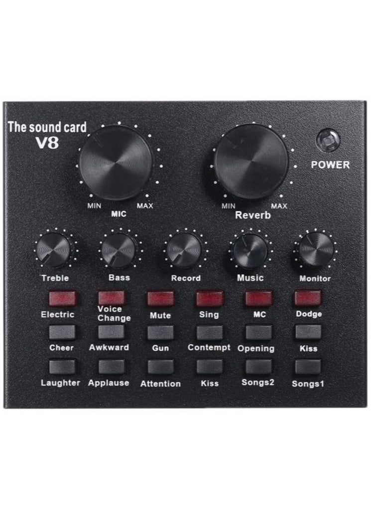 V8 Multifunctional Live Sound Card USB Audio Interface Intelligent Volume Adjustable Audio Mixer Sound Card for Recording Hosting Speech - Image 1