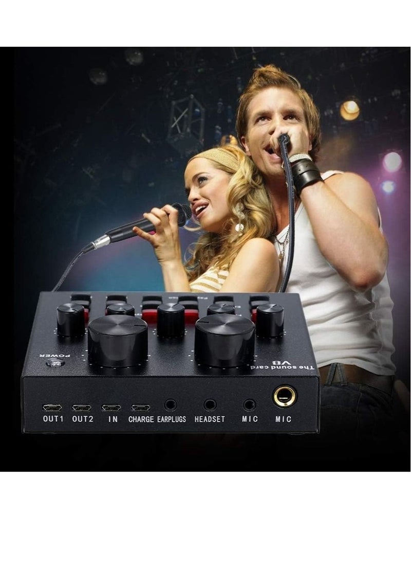 V8 Multifunctional Live Sound Card USB Audio Interface Intelligent Volume Adjustable Audio Mixer Sound Card for Recording Hosting Speech - Image 3