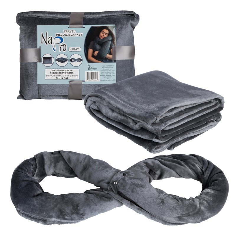 NAPRO 3â€‘inâ€‘1 Travel Blanket and Pillow Combo â€“ Convertible Infinity Scarf â€“ Lightweight Neck Support for Airplane, Car & Camping â€“ Gray - Image 1