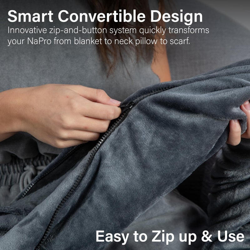NAPRO 3â€‘inâ€‘1 Travel Blanket and Pillow Combo â€“ Convertible Infinity Scarf â€“ Lightweight Neck Support for Airplane, Car & Camping â€“ Gray - Image 5
