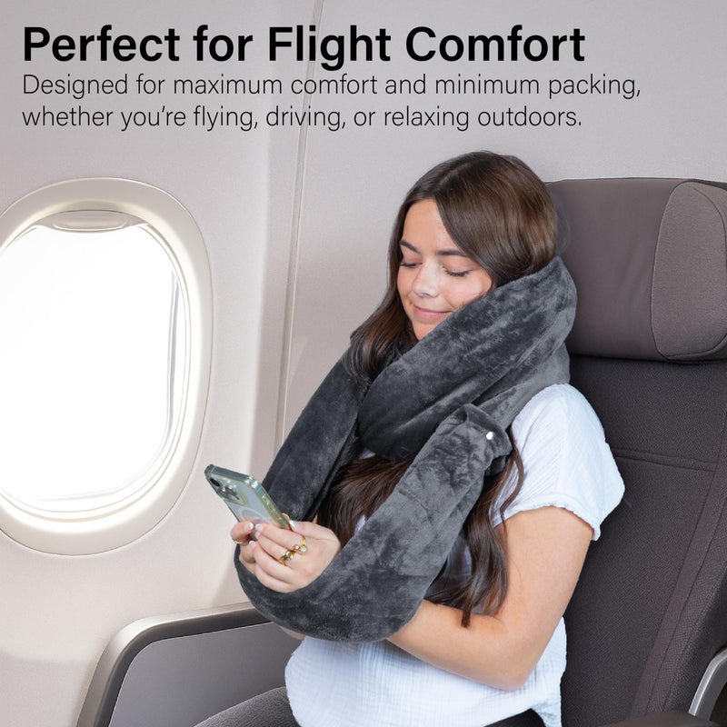 NAPRO 3â€‘inâ€‘1 Travel Blanket and Pillow Combo â€“ Convertible Infinity Scarf â€“ Lightweight Neck Support for Airplane, Car & Camping â€“ Gray - Image 2