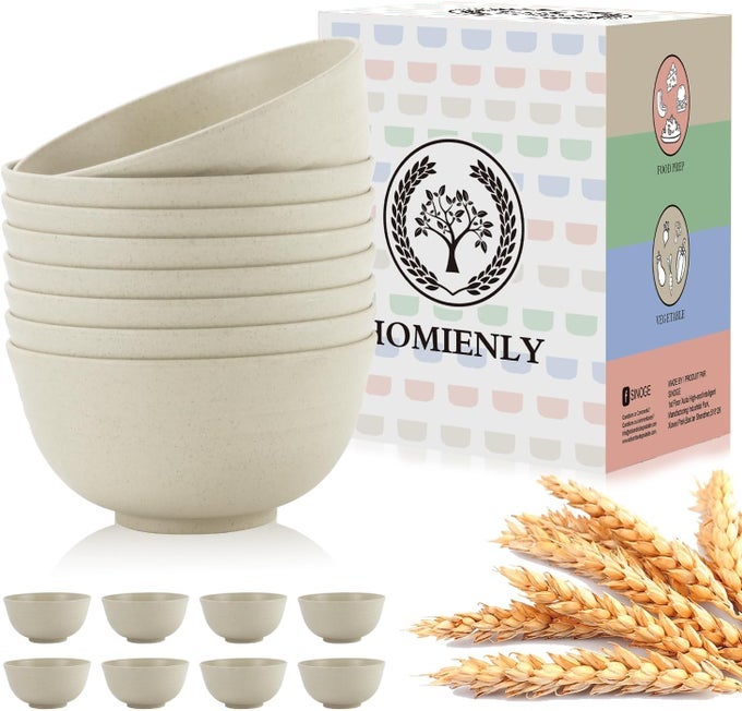 WHEAT STRAW BOWLS SET OF 8 UNBREAKABLE CEREAL BOWLS MICROWAVE AND DISHWASHER SAFE KITCHEN BOWL SET FOR DINNER SOUP CEREAL SNACK BOWL FOR KITCHEN CAMPINGBEIGE 26 OZ