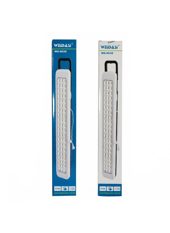 WEIDASI LED Emergency Light Rechargeable 60 SMD Tube Light with AC DC Charging Built in Lead Acid Battery Dual Brightness Pull Cord Side Switch Hanging Hook Portable Backup Lamp for Home Office Shop Camping Outdoor Power Cut garage warehouse corridor - Image 2
