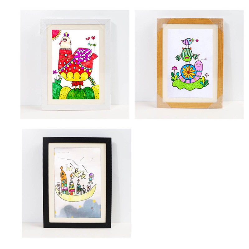 Wooden photo frame table oil painting storage box Kids Art Frames children flip diy photo frame - Image 4