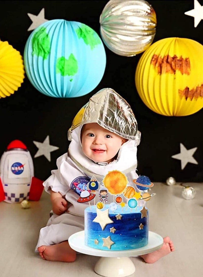 Cake Topper Decoration Set Space Theme Happy Birthday Cake Decorations for Kid boys Personalised Astronaut Cupcake Toppers for 1st 2ed Children Toddlers Birthday Party 16 Pcs - Image 3