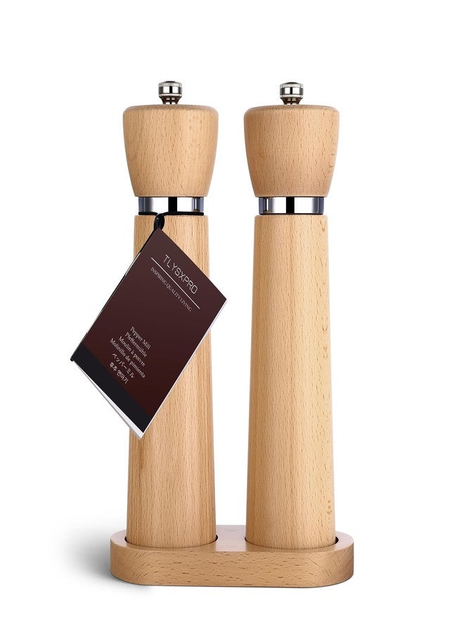 TLYSXPRO Wooden Salt and Pepper Grinder Set – Refillable Salt and Pepper Mill with Adjustable Upgraded Large Size Ceramic Burr – Manual Pepper Grinder with Beech Wood Body – 8.3” Tall - Image 1