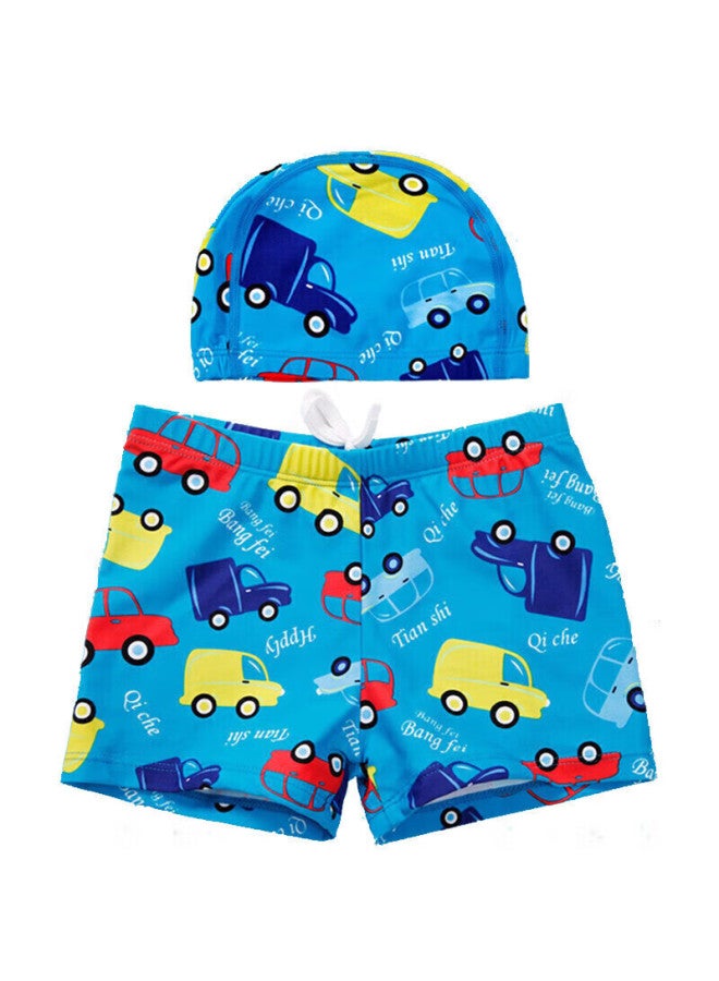 Skin-friendly Yifu Children's Fashion Cartoon Swimwear, Boys' Boxer Swim Trunks, Big Kids' And Boys' Two-piece Swimsuit, Swim Cap Set - Image 1