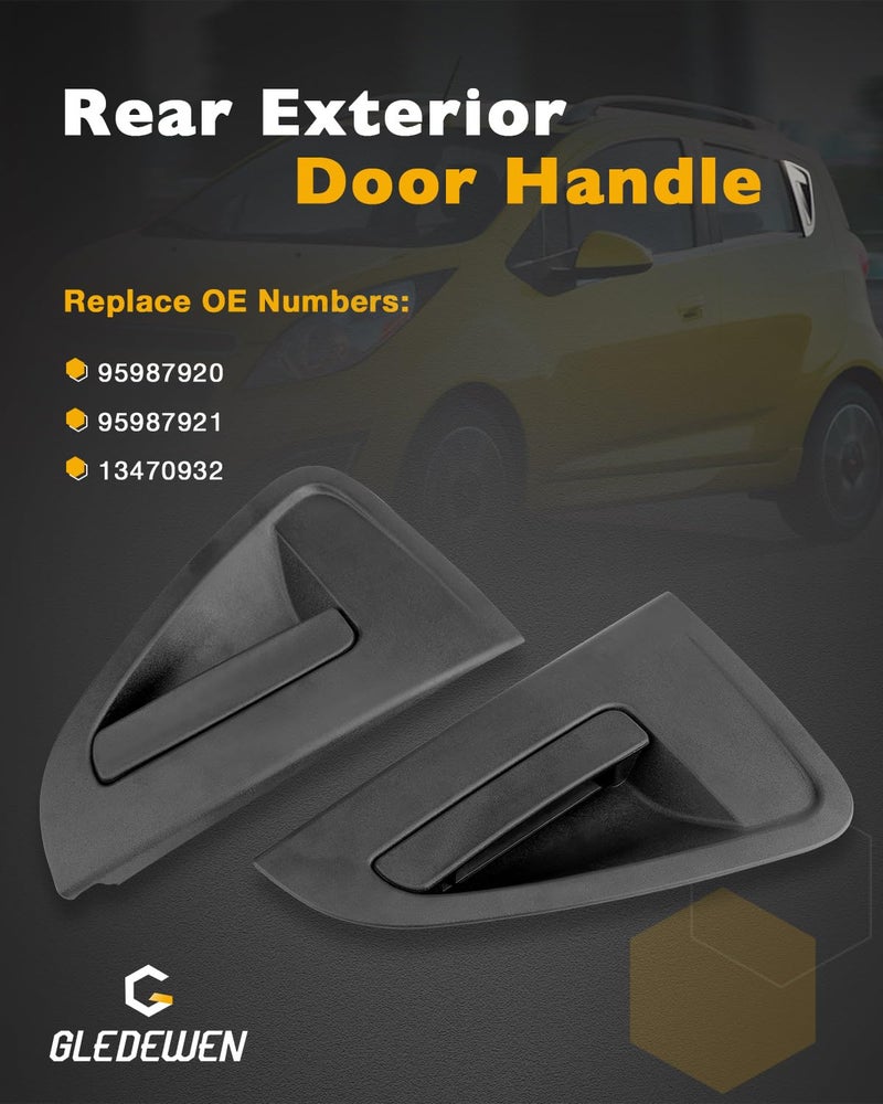 Gledewen مجموعة مقبض الباب الخلفي، متوافقة مع شيفروليه سبارك 2013-2015 | مقبض خارجي أسود محكم لجهة السائق اليسرى وركاب اليمين | استبدال# 95987920، 95987921، 13470932 - Image 4