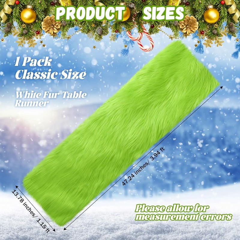 Moukeren مفرش طاولة موكيرين من الفرو الصناعي الطويل 1378 × 4724 بوصة لعيد الميلاد الفاخر مفرش فخم شتوي سجادة زخرفية حديثة لقطعة مركزية لطاولة الطعام أو القهوة للحفلات أعياد الميلاد الزفاف خزانة خضراء - Image 2