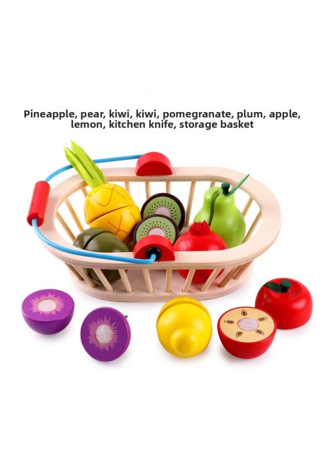 مجموعة سلال الخضار والفواكه المحاكاة الخشبية للأطفال، مجموعة سلة الخضار والفواكه، ألعاب معرفية للمطبخ العائلي والتعليم المبكر - اللون: WW-سلة فواكه مقطوعة ومقطعة - Image 1