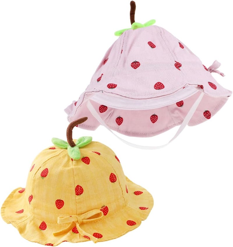 Strawberry Leaf Sun Hat and Boys, Bucket Hat with Breathable Fabric, UV Protection Summer Cap 50cm for 6-24 Months Outdoor Use - Image 1