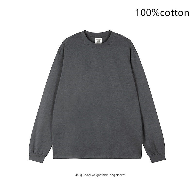 300G heavy cotton long-sleeved t-shirt loose solid color top white T-shirt undershirt thick men's and women's T-shirt - Image 3