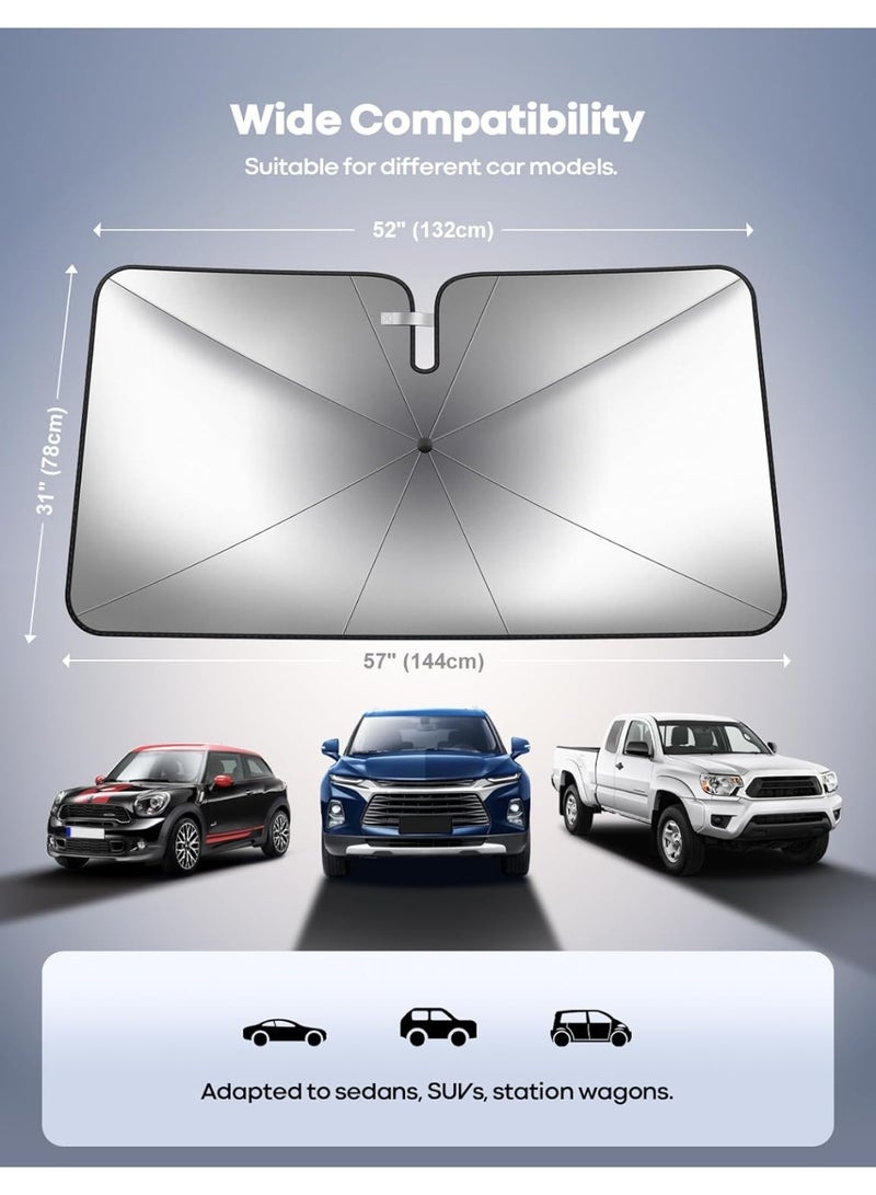سيارة الزجاج الأمامي مظلة الشمس - قابل للطي السيارة الزجاج الأمامي الشمس الظل الغطاء ، 5 طبقات من الأشعة فوق البنفسجية كتلة الطلاء ، 52 "x31" حماية العزل الحراري للنافذة الأمامية ، للسيارات السيارات الرباعية ، الزجاج الأمامي للسيارات الرباعية - Image 2