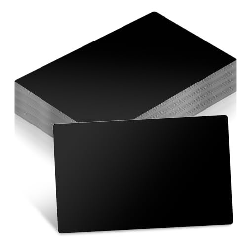 lyforx 100pcs Black Metal Business Cards Alloy Metal Business Card Blanks for Laser Engraving Customer DIY Cards Glossy Matte Black - Image 1