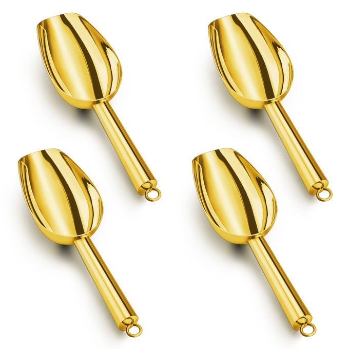 MINI ICE SCOOPER FOR FREEZER 4PCS 3OZ STAINLESS STEEL COOKIE SCOOP MINI METAL FOOD SCOOPER FOR CANDY FLOUR SUGAR UTILITY SCOOP FOR CANISTERS KITCHEN MIRROR FINISH DISHWASHER SAFE GOLD