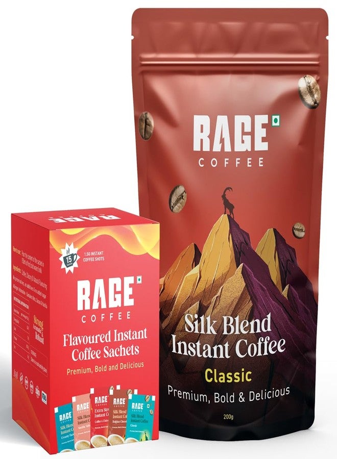 RAGE COFFEE Assorted Sachets Pack (15 x 1.5g) + Silk Blend Classic 200g Pouch - Image 1