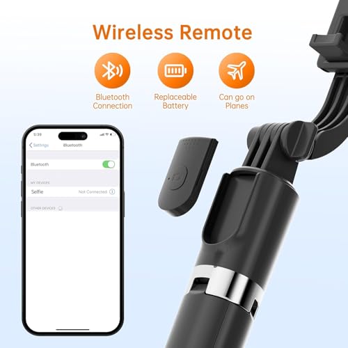 scev 67" Selfie Stick Tripod, Portable Cell Phone Tripod with Wireless Remote Control, 360° Rotating Extendable All-in-1 Travel Stand for Selfies Video Recording, Compatible with iOS/Android, Silver Black - Image 3