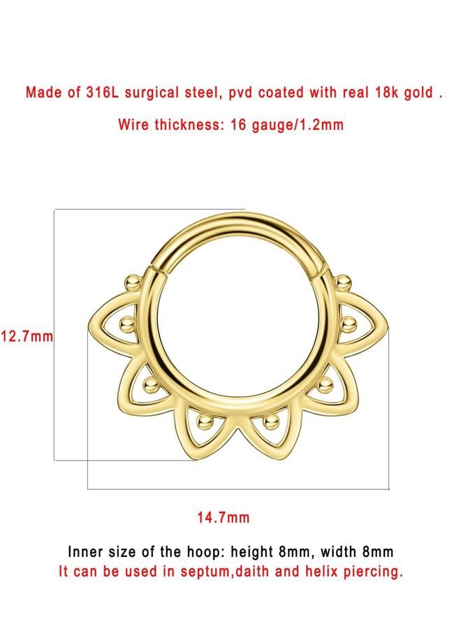 FANSING Gold Lotus Septum Jewelry 16g Seamless Rings for Women - Surgical Steel Daith Earring Hoop 8mm Piercing Jewelry 16 Gauge  - Image 2